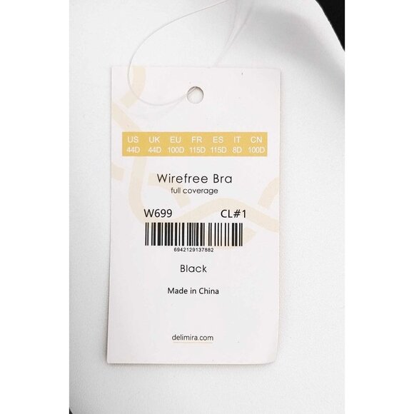 DELIMIRA Women's Minimizer Full Coverage Bra Wireless Size 44D Black NWT - Picture 3 of 9